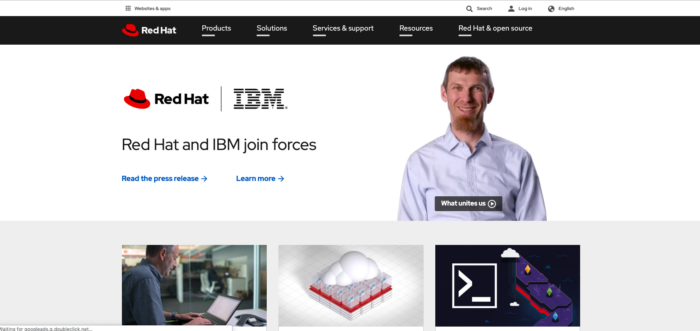 redhat.com's homepage after acquision